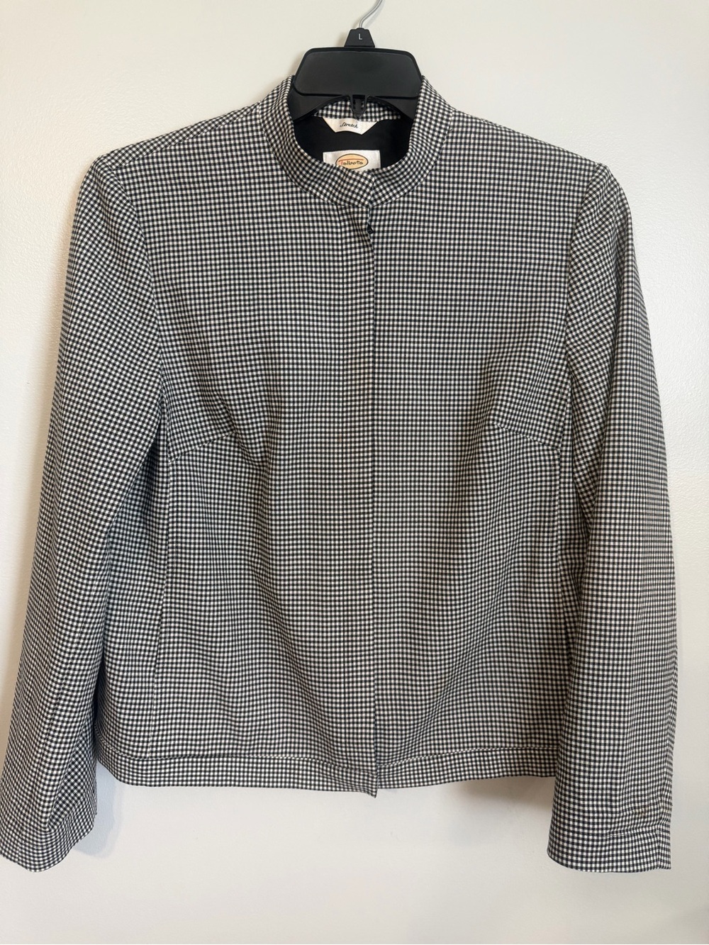 Talbots Vintage Black & White Check Gingham Women's Jacket Stand collar size 10